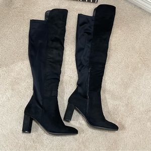 Sexy New Wild Diva Lounge Black Over the Knee Boots Chunky 3” Inch Heel Size 8